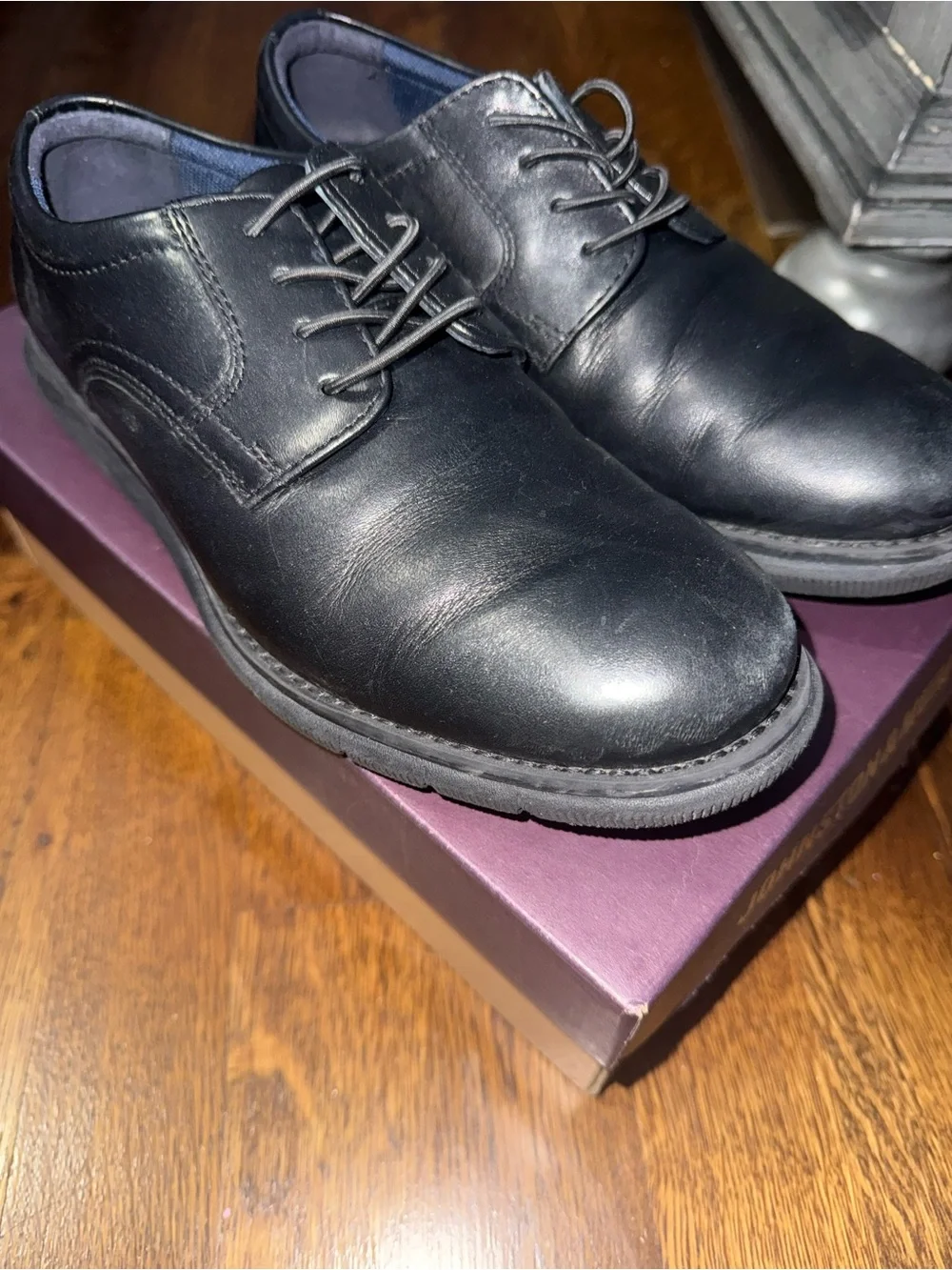 Johnston & Murphy Black Leather Plain-Toe Derby Shoes